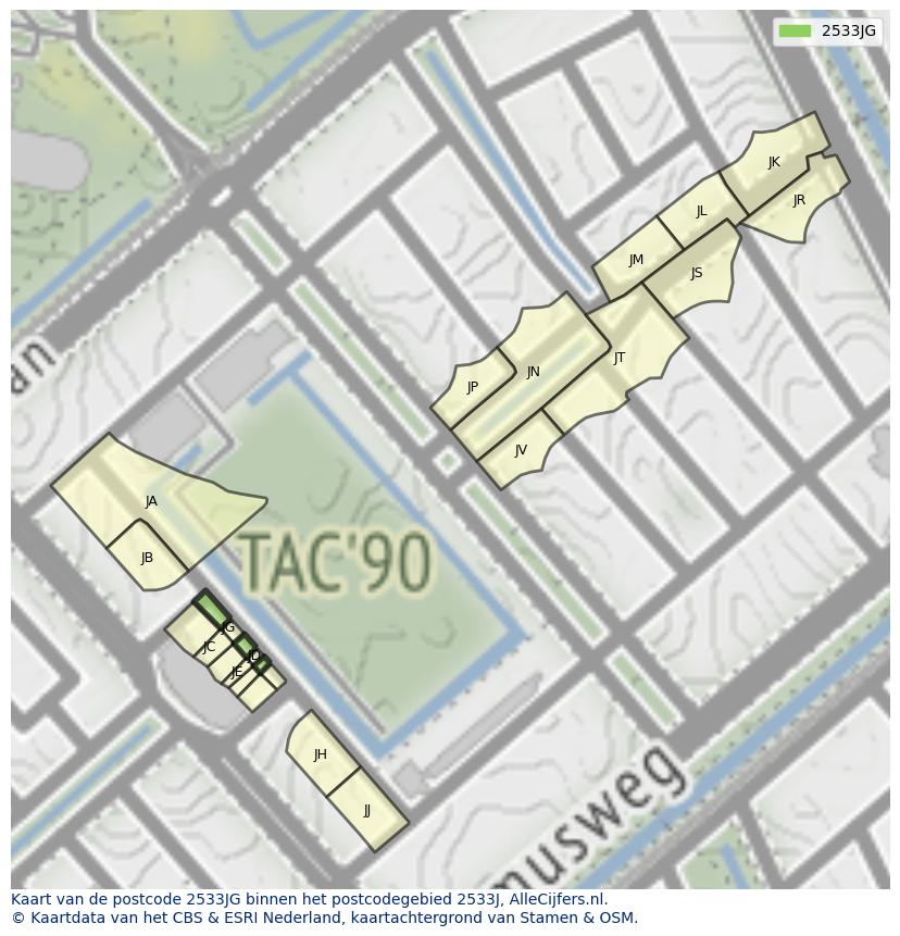 Afbeelding van het postcodegebied 2533 JG op de kaart.