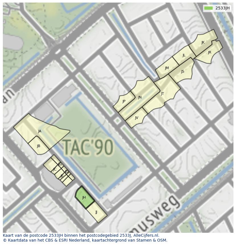 Afbeelding van het postcodegebied 2533 JH op de kaart.
