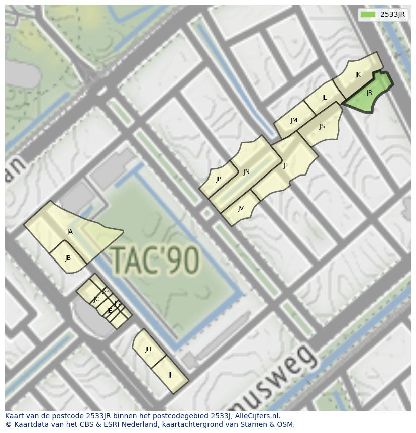 Afbeelding van het postcodegebied 2533 JR op de kaart.