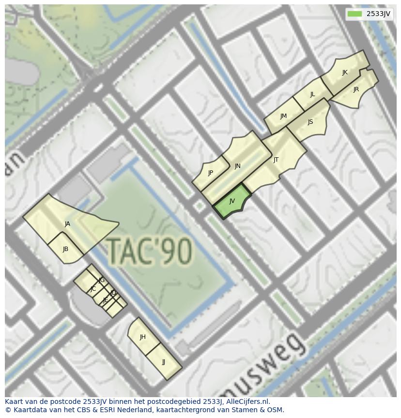 Afbeelding van het postcodegebied 2533 JV op de kaart.