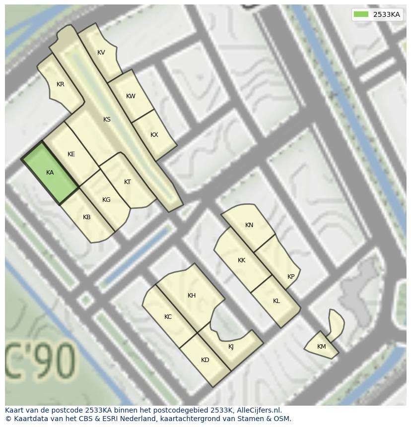 Afbeelding van het postcodegebied 2533 KA op de kaart.