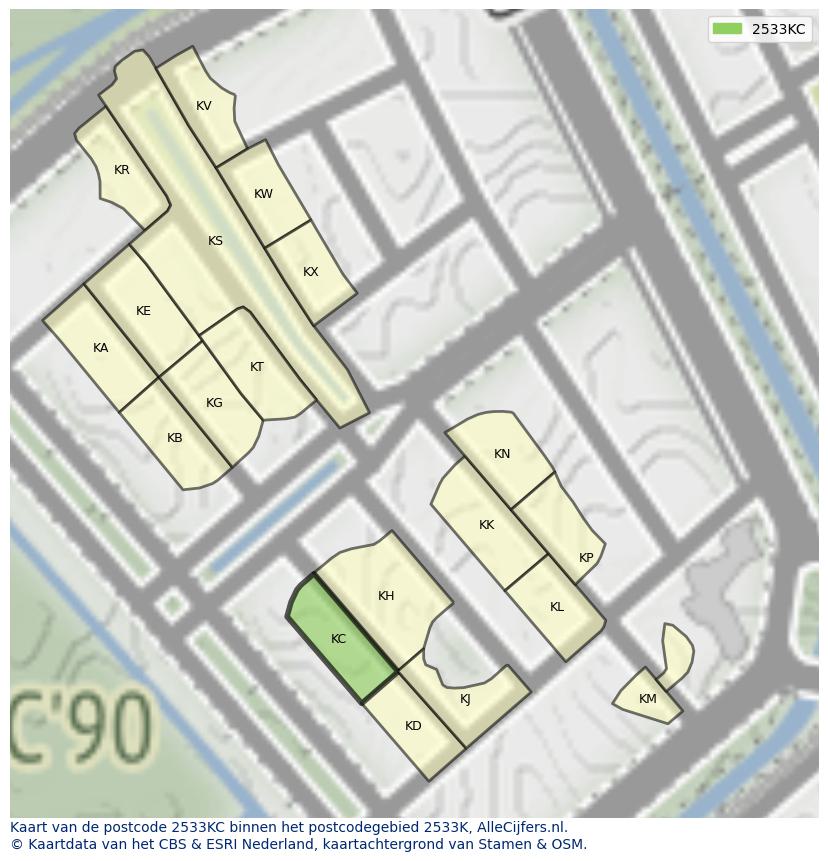 Afbeelding van het postcodegebied 2533 KC op de kaart.