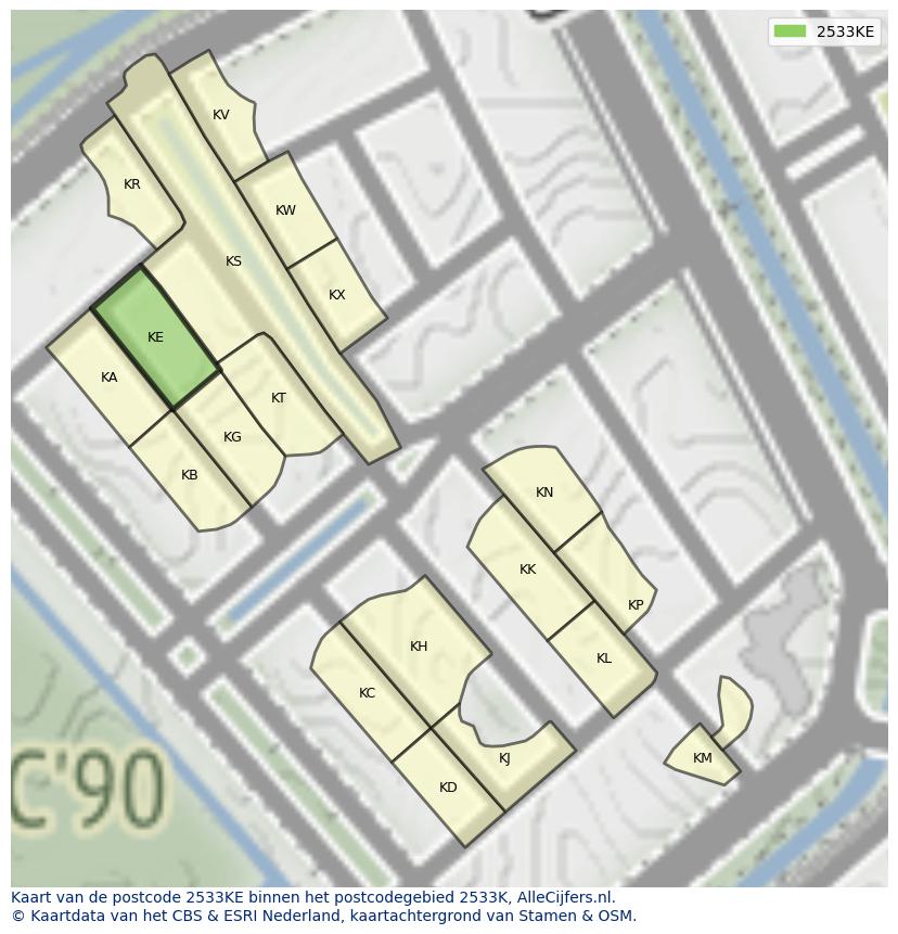 Afbeelding van het postcodegebied 2533 KE op de kaart.