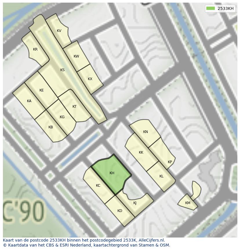 Afbeelding van het postcodegebied 2533 KH op de kaart.