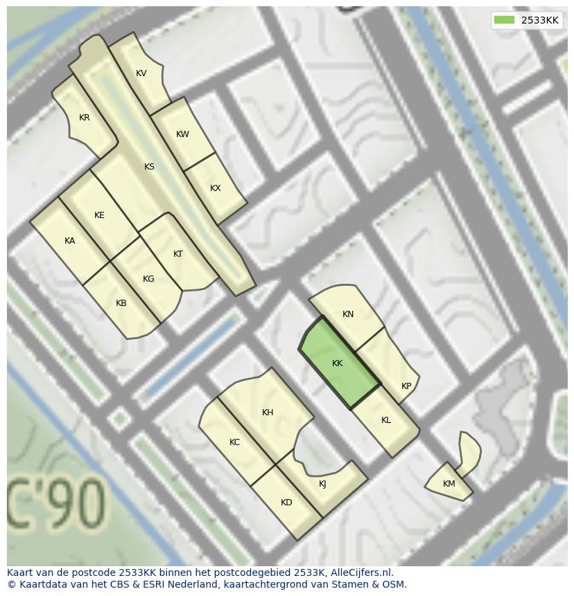 Afbeelding van het postcodegebied 2533 KK op de kaart.