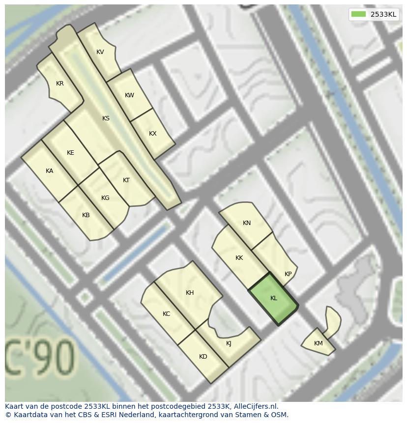 Afbeelding van het postcodegebied 2533 KL op de kaart.