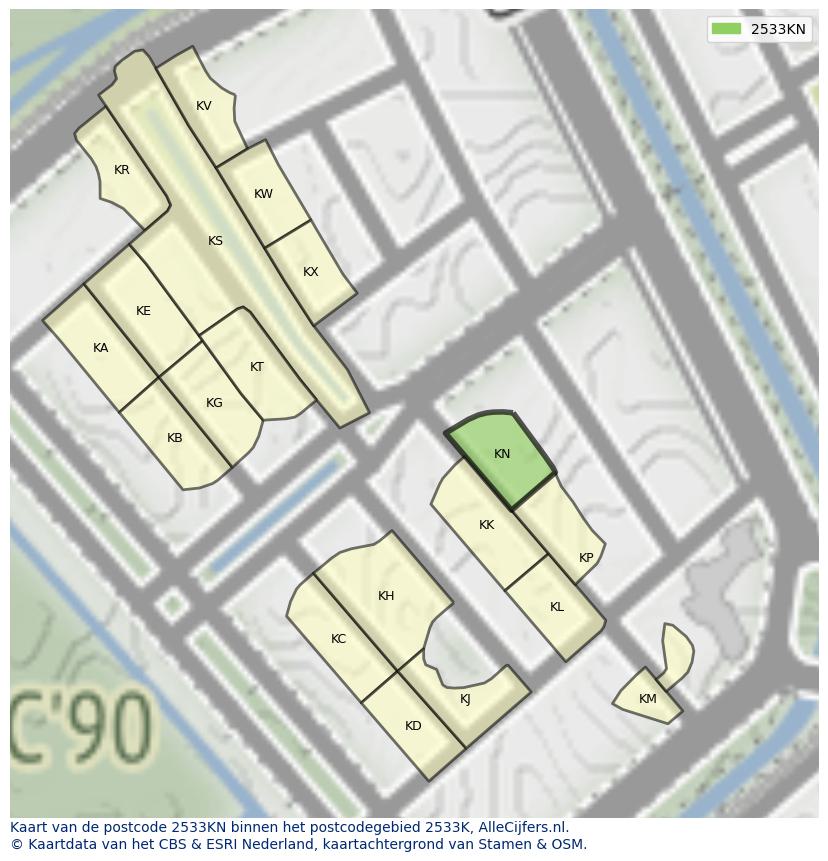 Afbeelding van het postcodegebied 2533 KN op de kaart.