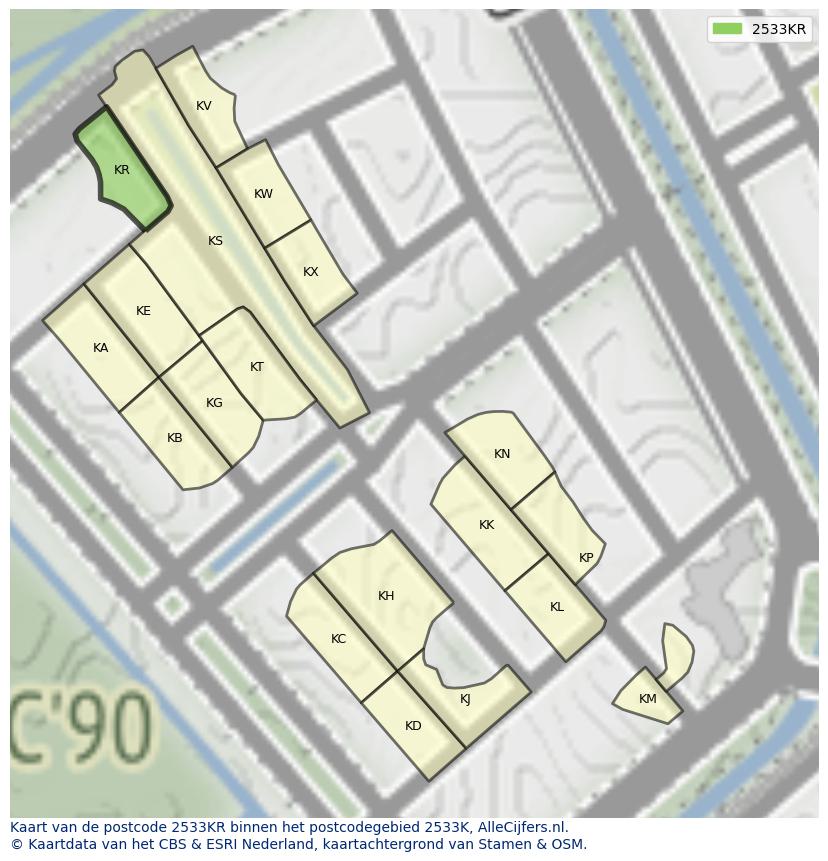 Afbeelding van het postcodegebied 2533 KR op de kaart.