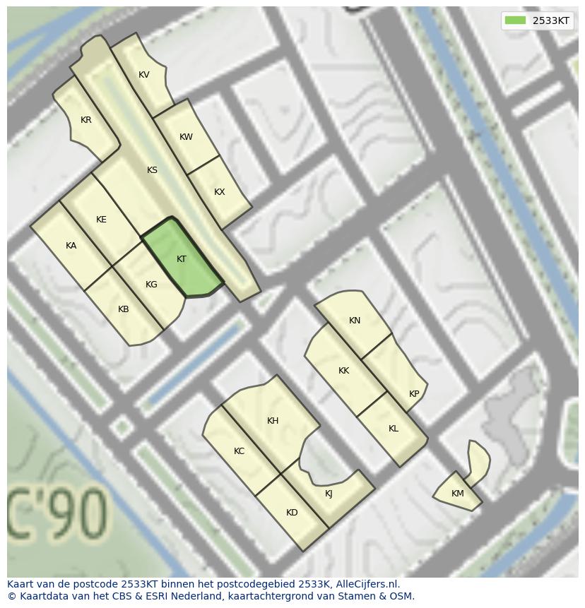 Afbeelding van het postcodegebied 2533 KT op de kaart.