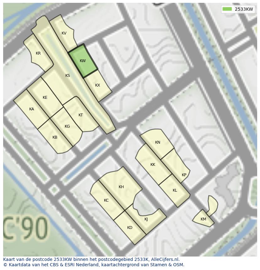 Afbeelding van het postcodegebied 2533 KW op de kaart.