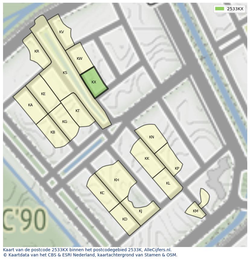 Afbeelding van het postcodegebied 2533 KX op de kaart.