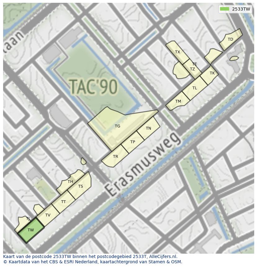 Afbeelding van het postcodegebied 2533 TW op de kaart.