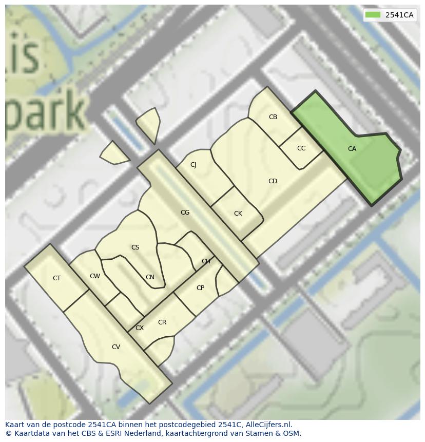 Afbeelding van het postcodegebied 2541 CA op de kaart.