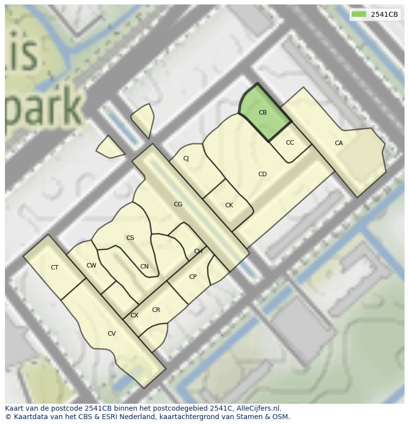 Afbeelding van het postcodegebied 2541 CB op de kaart.