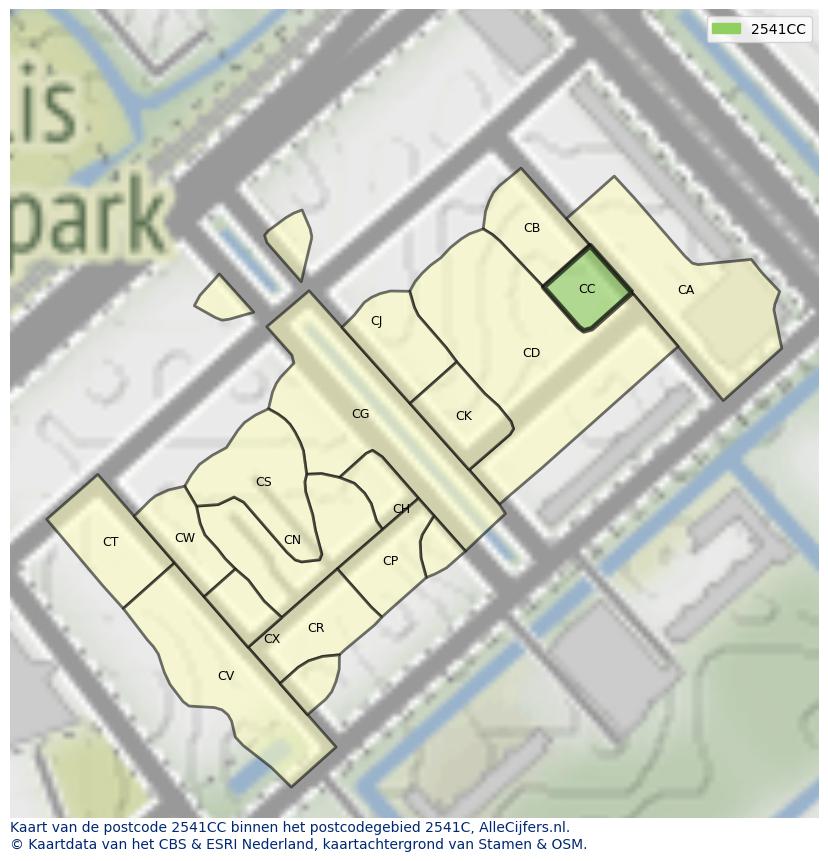 Afbeelding van het postcodegebied 2541 CC op de kaart.