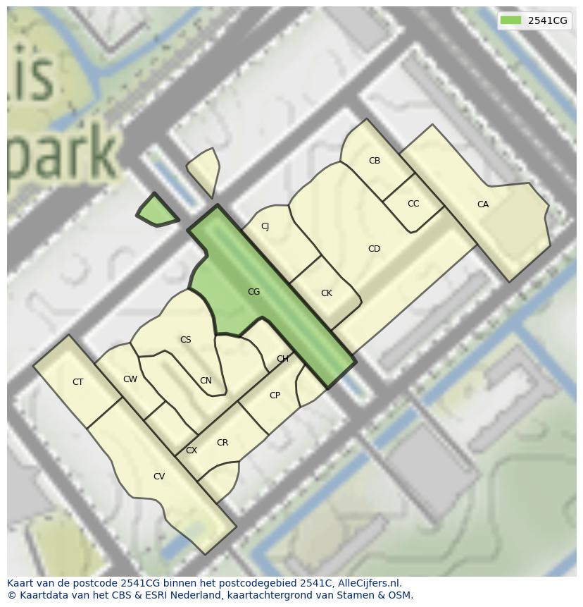 Afbeelding van het postcodegebied 2541 CG op de kaart.