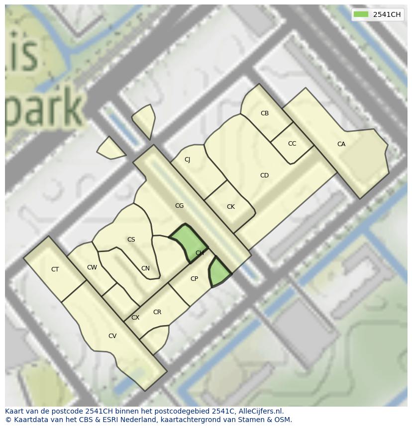 Afbeelding van het postcodegebied 2541 CH op de kaart.