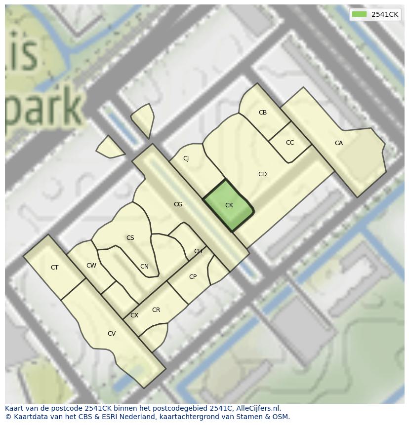 Afbeelding van het postcodegebied 2541 CK op de kaart.