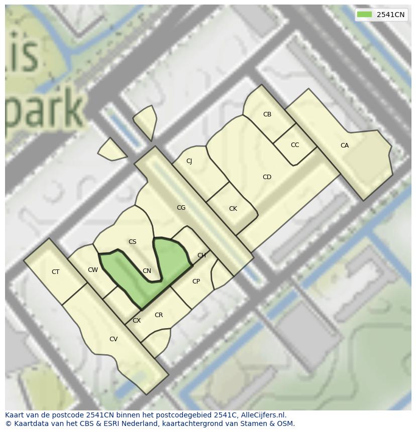Afbeelding van het postcodegebied 2541 CN op de kaart.