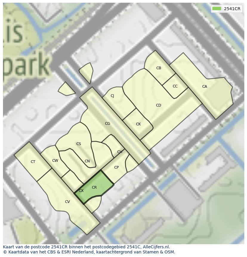Afbeelding van het postcodegebied 2541 CR op de kaart.