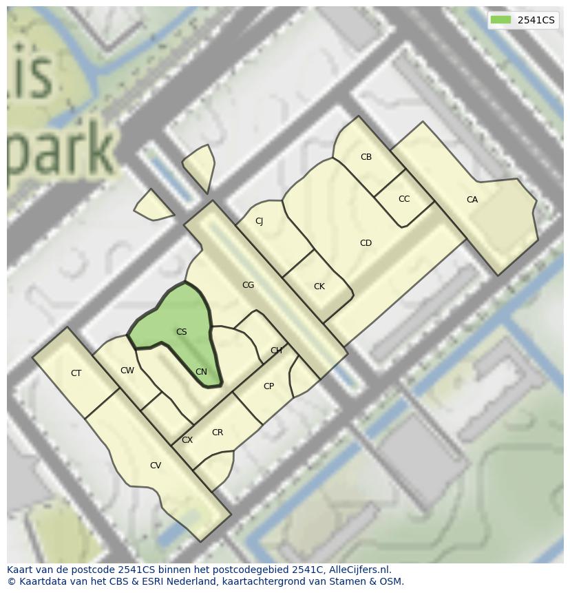 Afbeelding van het postcodegebied 2541 CS op de kaart.