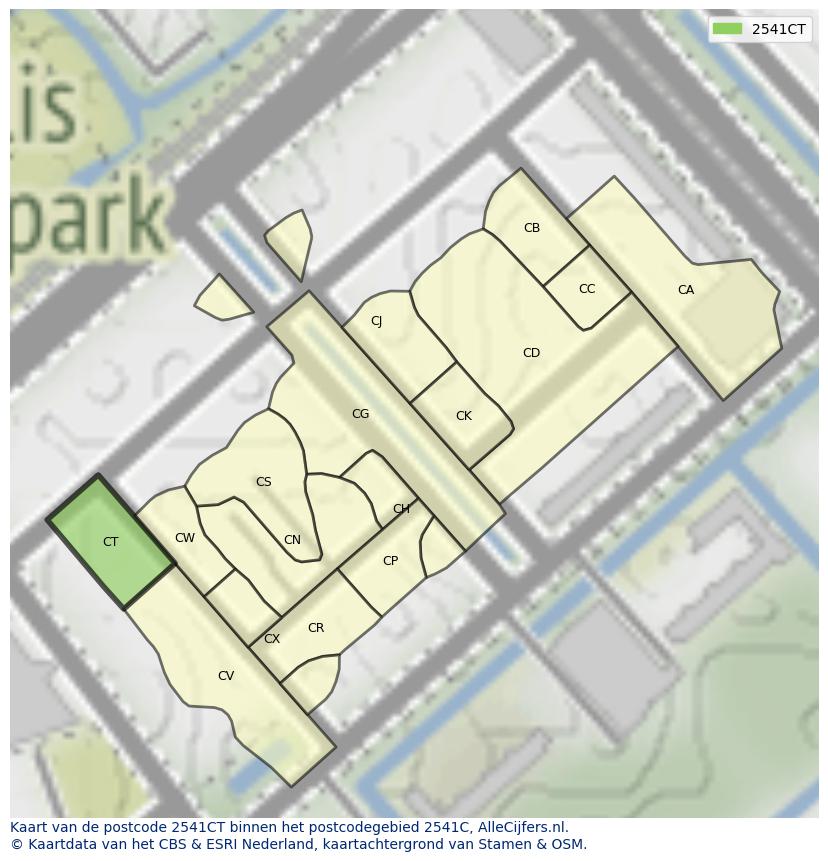 Afbeelding van het postcodegebied 2541 CT op de kaart.