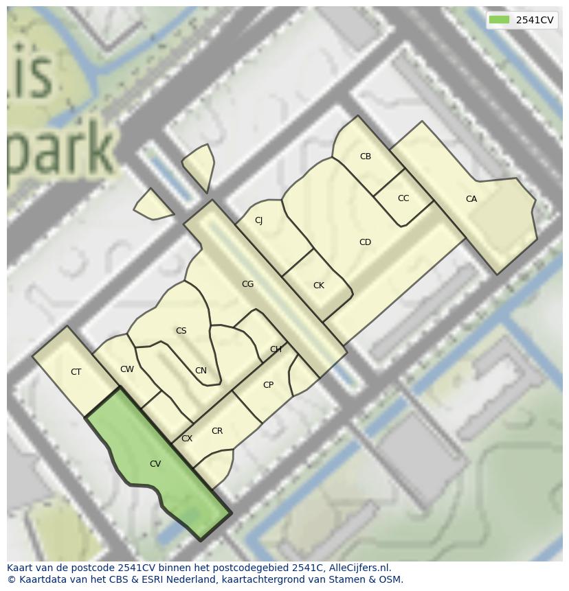 Afbeelding van het postcodegebied 2541 CV op de kaart.