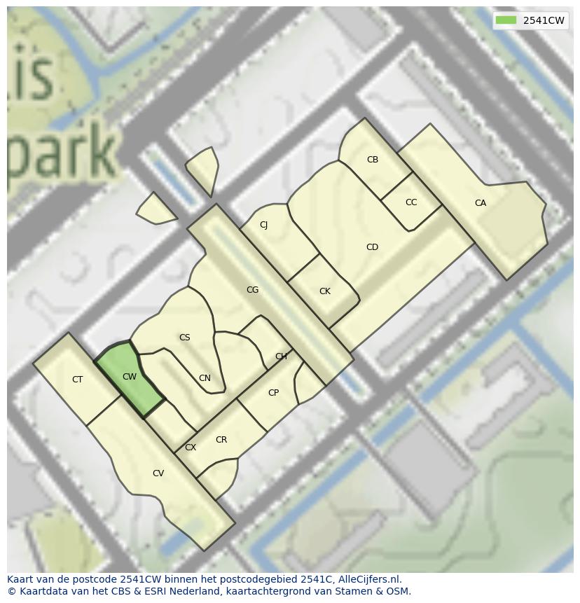 Afbeelding van het postcodegebied 2541 CW op de kaart.
