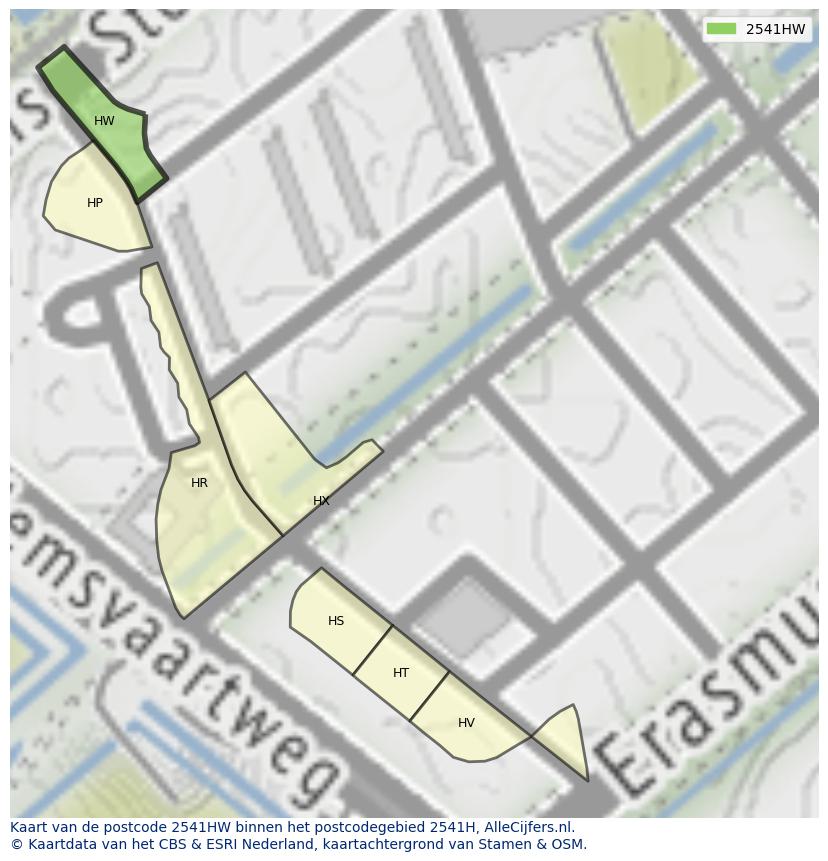 Afbeelding van het postcodegebied 2541 HW op de kaart.