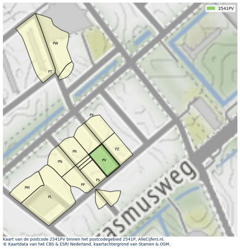 Afbeelding van het postcodegebied 2541 PV op de kaart.
