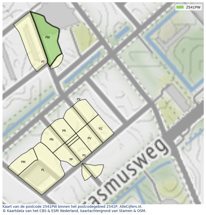 Afbeelding van het postcodegebied 2541 PW op de kaart.