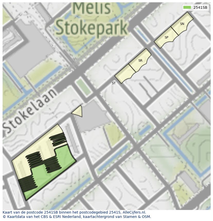 Afbeelding van het postcodegebied 2541 SB op de kaart.
