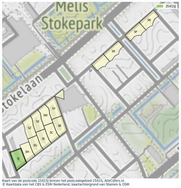 Afbeelding van het postcodegebied 2541 SJ op de kaart.