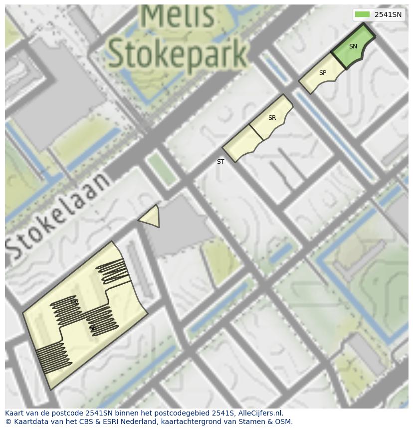 Afbeelding van het postcodegebied 2541 SN op de kaart.