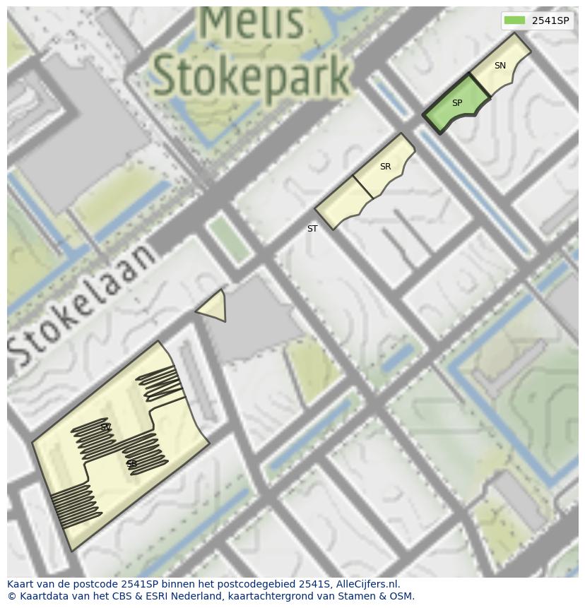 Afbeelding van het postcodegebied 2541 SP op de kaart.