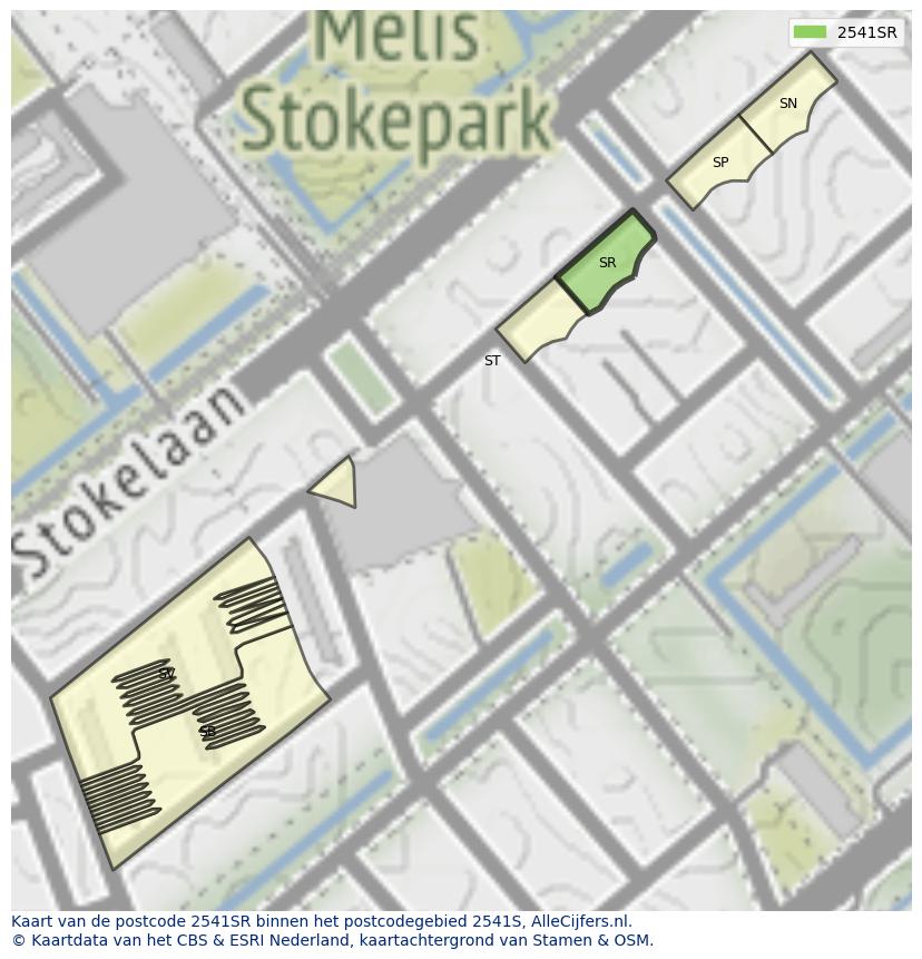 Afbeelding van het postcodegebied 2541 SR op de kaart.