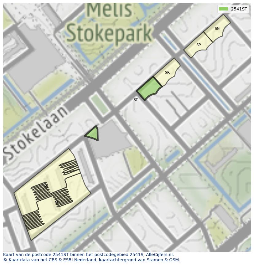 Afbeelding van het postcodegebied 2541 ST op de kaart.