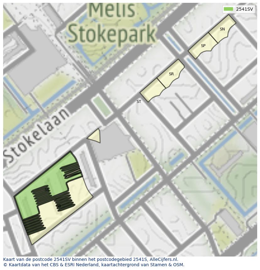 Afbeelding van het postcodegebied 2541 SV op de kaart.