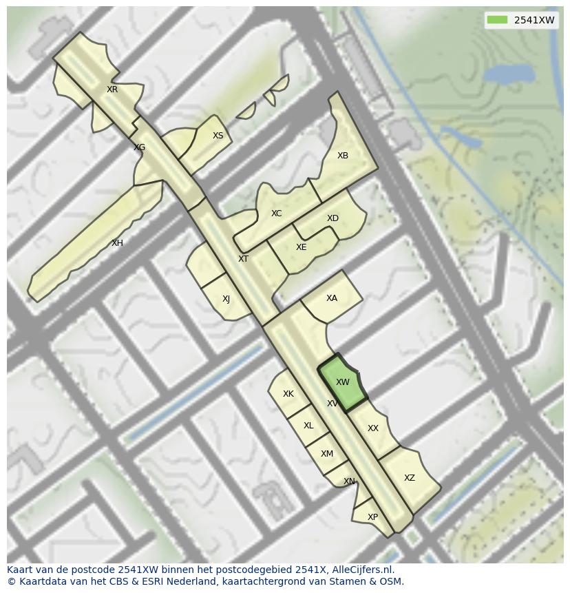 Afbeelding van het postcodegebied 2541 XW op de kaart.