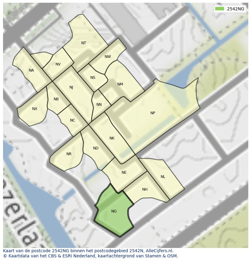 Afbeelding van het postcodegebied 2542 NG op de kaart.