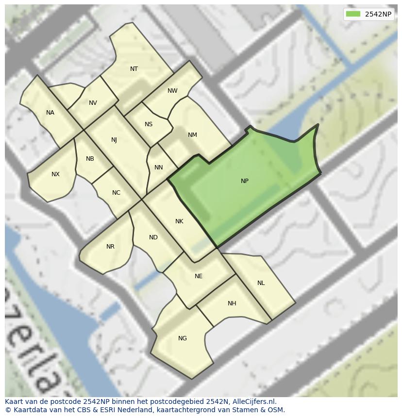 Afbeelding van het postcodegebied 2542 NP op de kaart.
