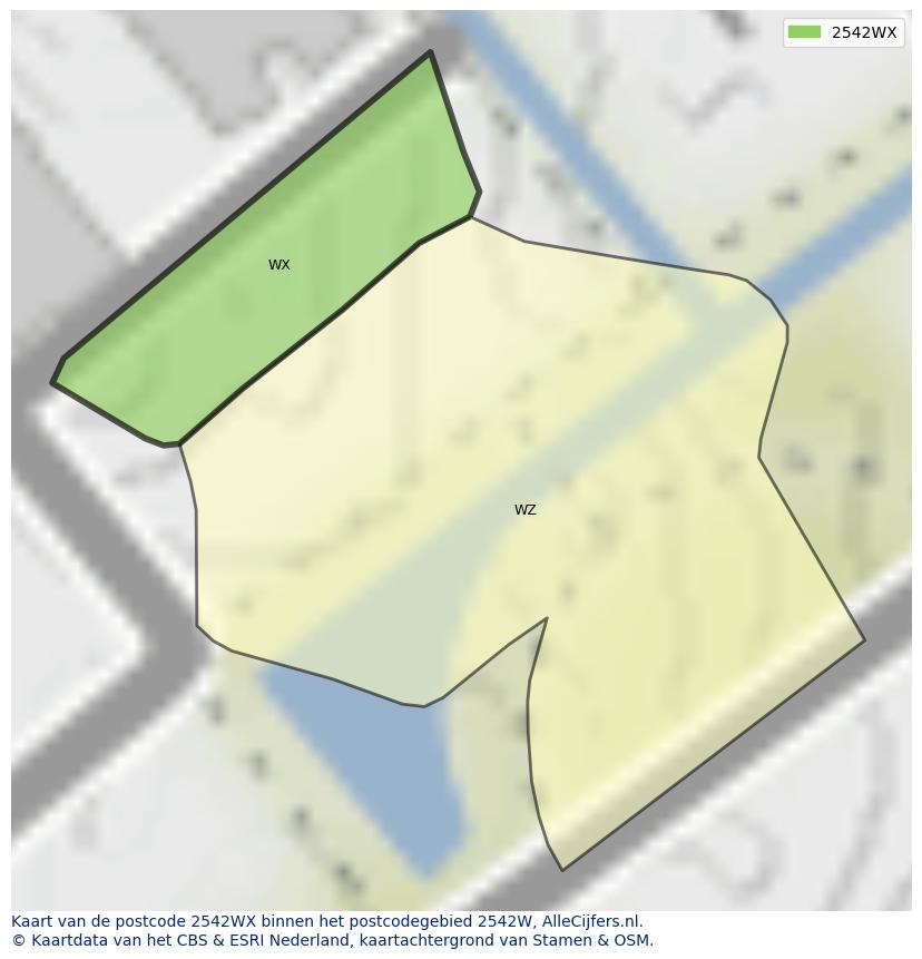 Afbeelding van het postcodegebied 2542 WX op de kaart.