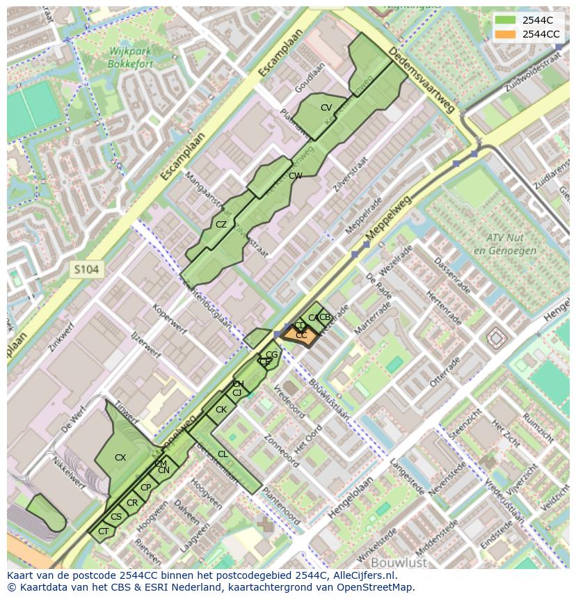 Afbeelding van het postcodegebied 2544 CC op de kaart.