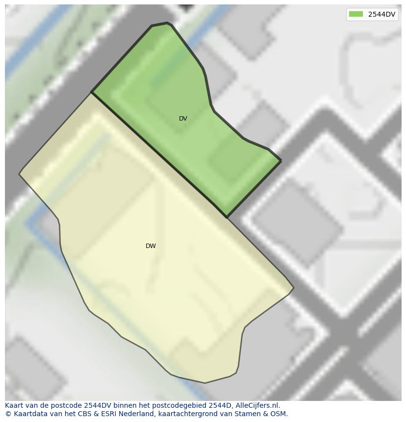 Afbeelding van het postcodegebied 2544 DV op de kaart.