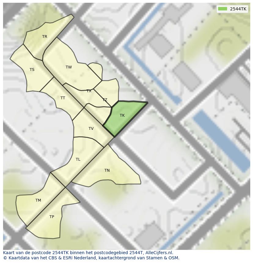 Afbeelding van het postcodegebied 2544 TK op de kaart.
