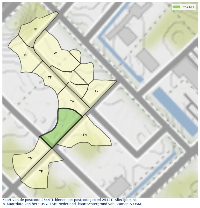 Afbeelding van het postcodegebied 2544 TL op de kaart.