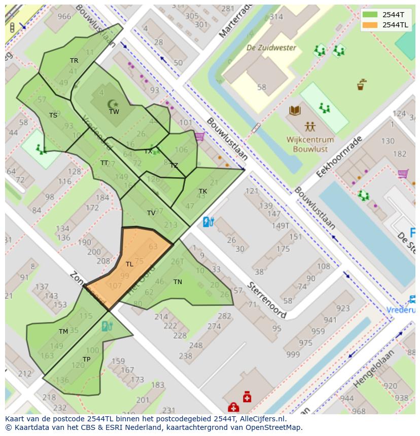 Afbeelding van het postcodegebied 2544 TL op de kaart.