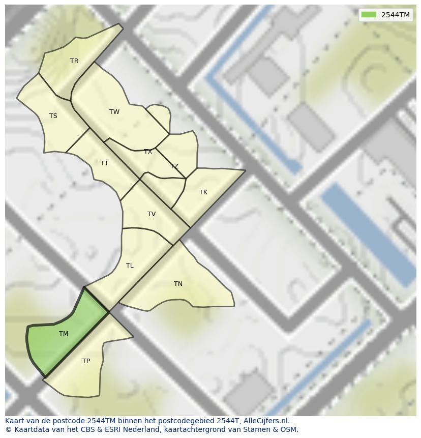 Afbeelding van het postcodegebied 2544 TM op de kaart.