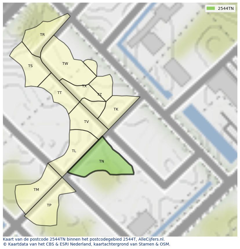 Afbeelding van het postcodegebied 2544 TN op de kaart.