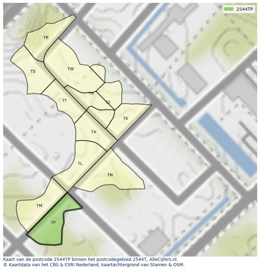 Afbeelding van het postcodegebied 2544 TP op de kaart.